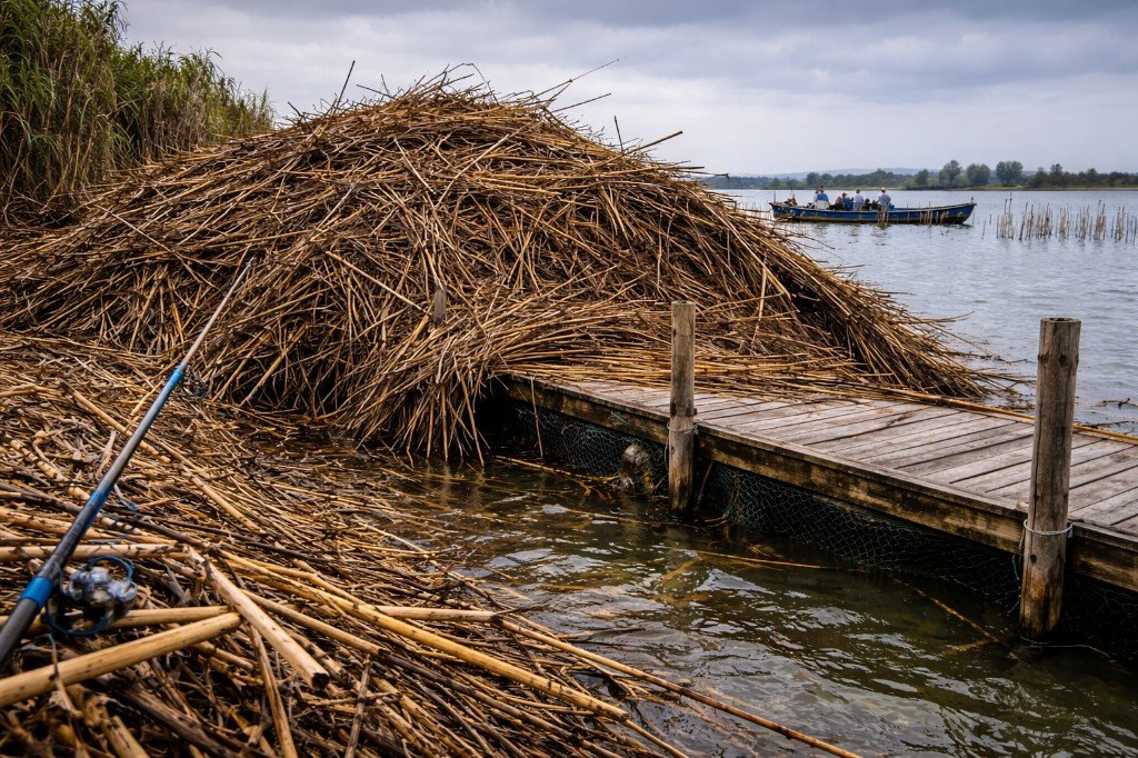Flotón de cañas en la Albufera: pesca y riego en El Palmar — mata que daña embarcadero y motor